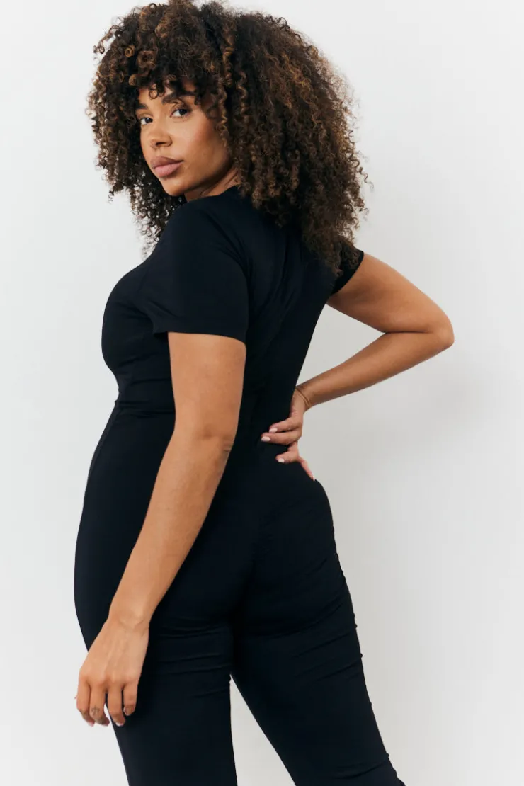 Online In the Style Sculpting Short Sleeve Wide Leg Jumpsuit Black