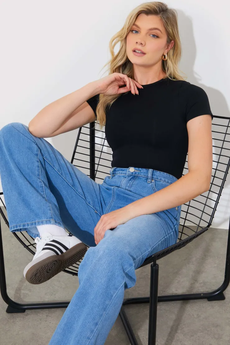 In The Style Seamless Crew Neck Snatched Shapewear Bodysuit Black