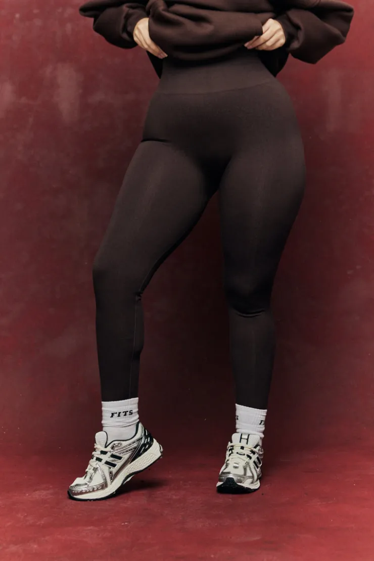 Clearance Fits Seamless High Waist Bum Boosting Leggings Chocolate