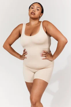 Online In The Style Seamless Scoop Neck Snatched Shapewear Top Sand