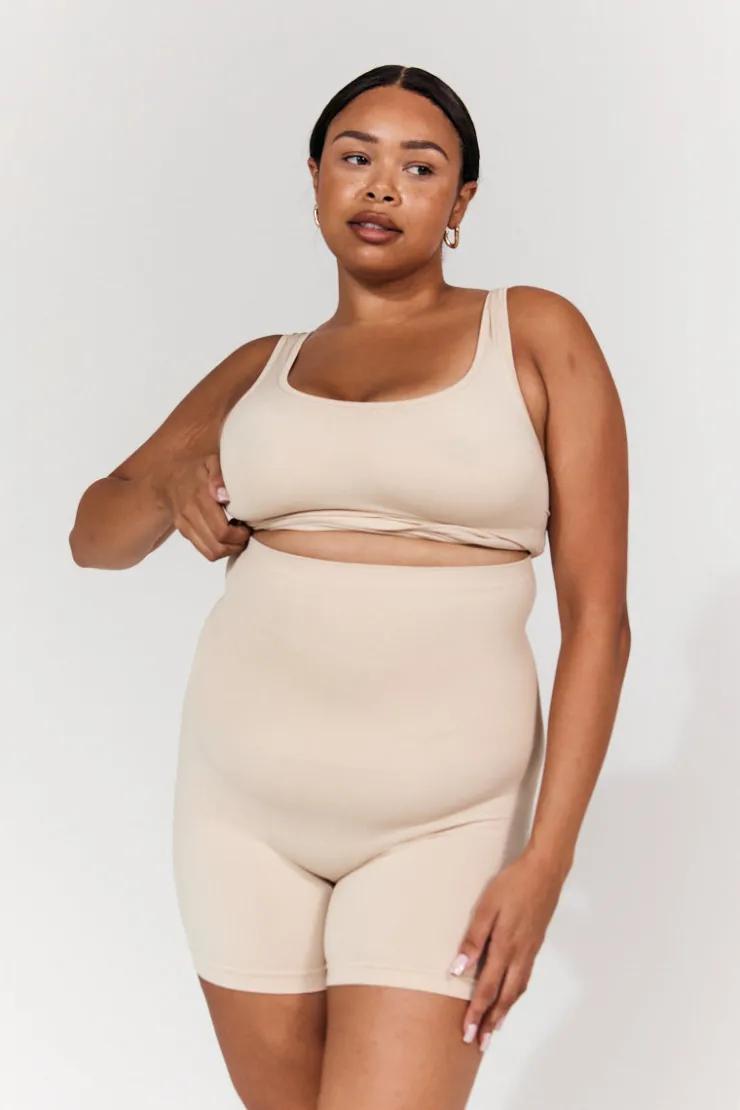 In The Style Seamless Snatched Sculpting Chafing Short Sand
