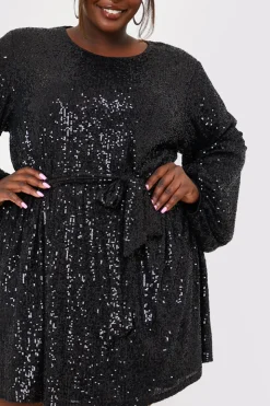 Best In the Style Sequin Belted Balloon Sleeve Mini Dress