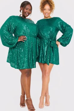 Best In the Style Sequin Belted Balloon Sleeve Mini Dress