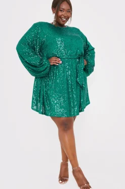 Best In the Style Sequin Belted Balloon Sleeve Mini Dress