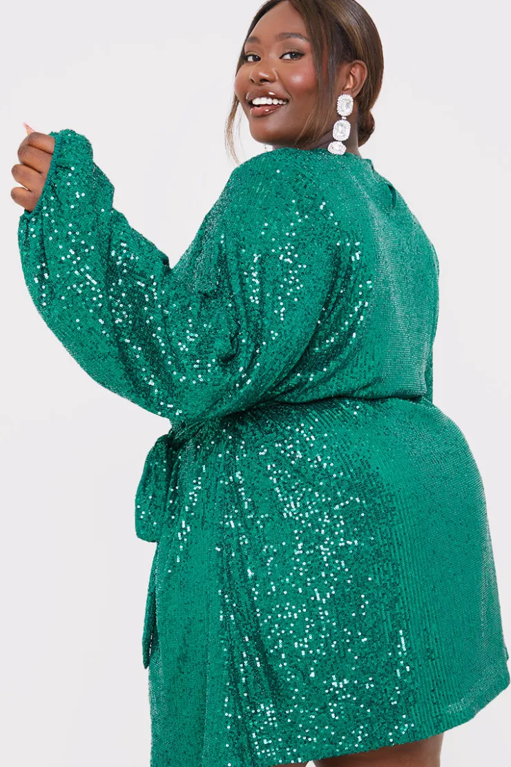 Best In the Style Sequin Belted Balloon Sleeve Mini Dress