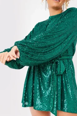Best In the Style Sequin Belted Balloon Sleeve Mini Dress