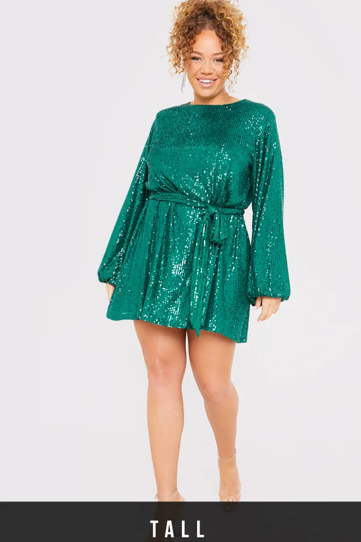 Best In the Style Sequin Belted Balloon Sleeve Mini Dress
