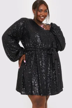 Best In the Style Sequin Belted Balloon Sleeve Mini Dress