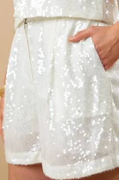 Hot In The Style Sequin Shorts Off white