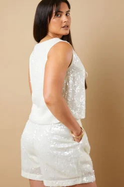 Hot In The Style Sequin Shorts Off white