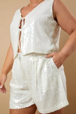 Hot In The Style Sequin Shorts Off white