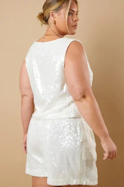 Hot In The Style Sequin Shorts Off white