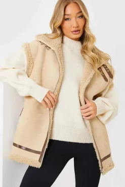 In the Style Shearling Sleeveless Aviator Gilet