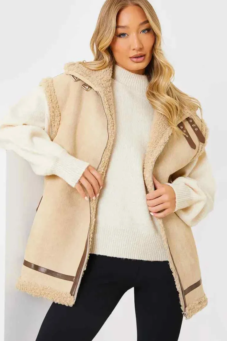 In the Style Shearling Sleeveless Aviator Gilet