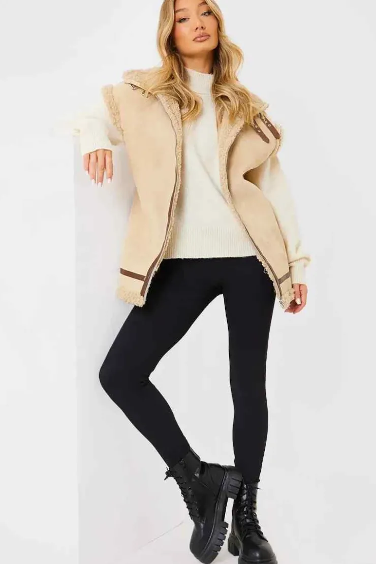 In the Style Shearling Sleeveless Aviator Gilet