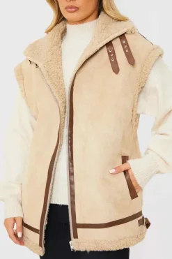 In the Style Shearling Sleeveless Aviator Gilet
