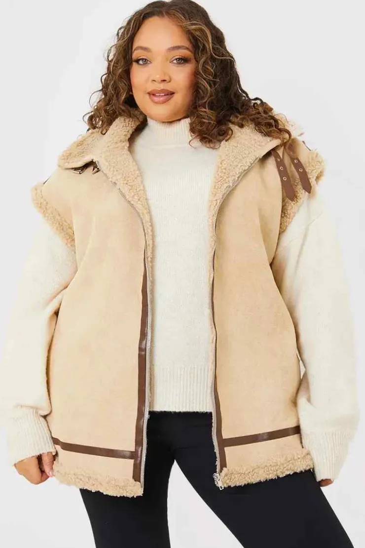 In the Style Shearling Sleeveless Aviator Gilet