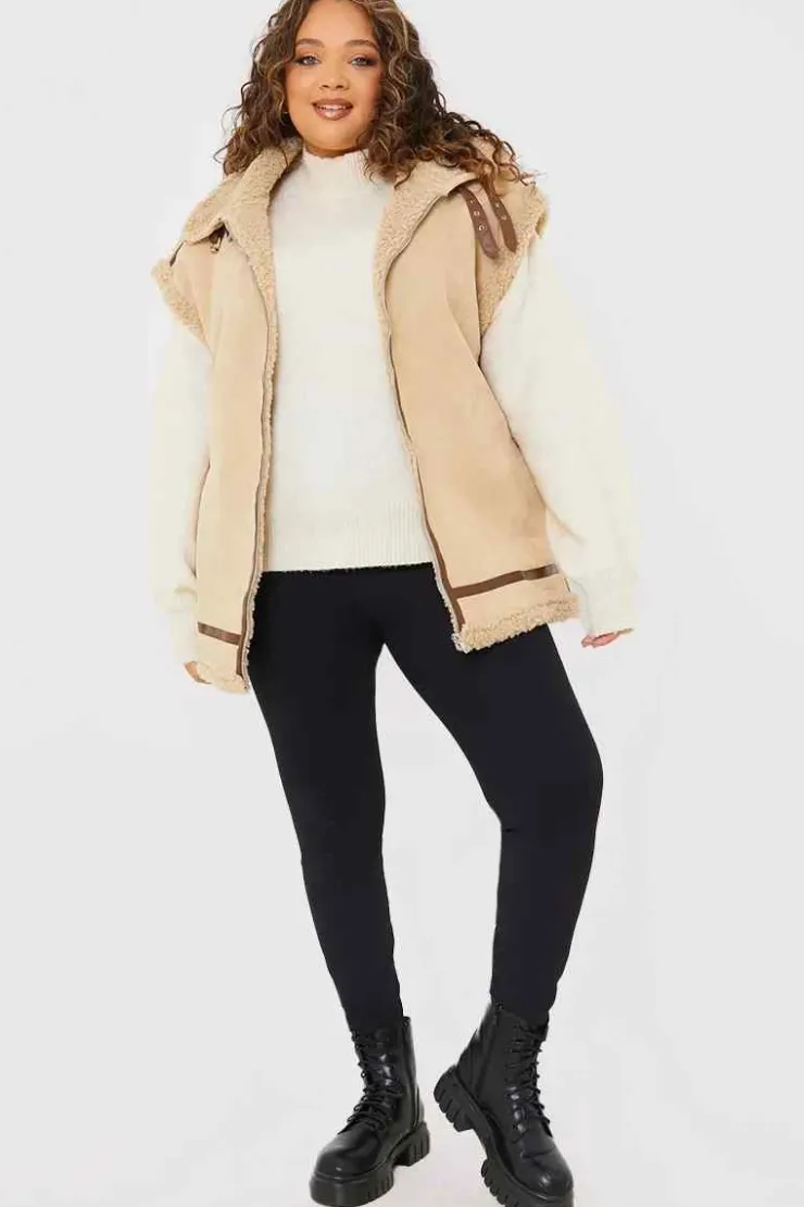 In the Style Shearling Sleeveless Aviator Gilet