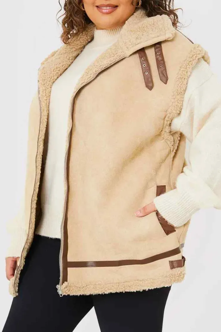 In the Style Shearling Sleeveless Aviator Gilet