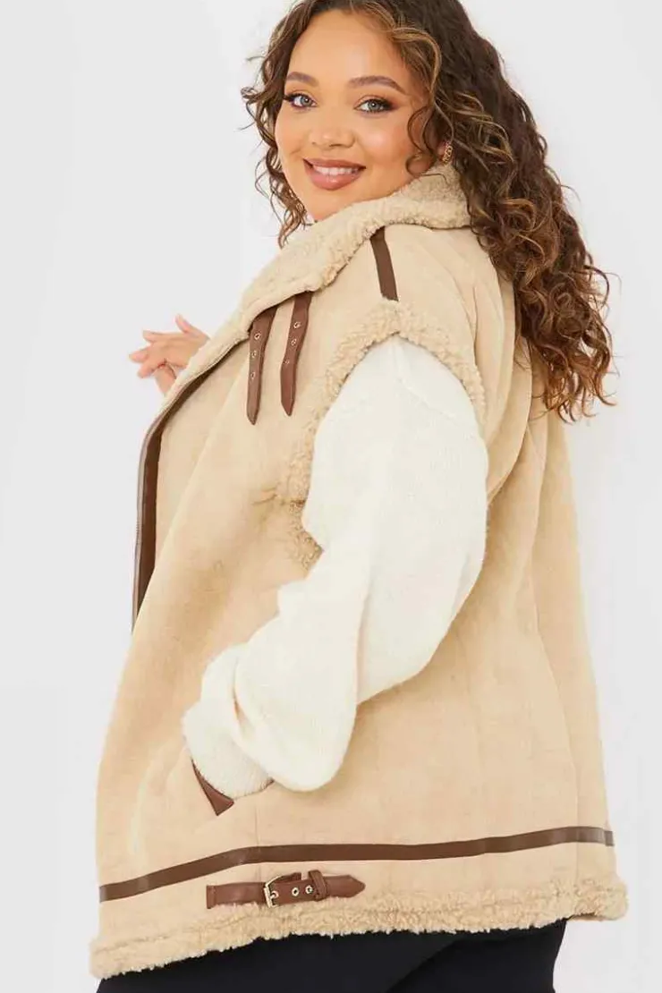 In the Style Shearling Sleeveless Aviator Gilet