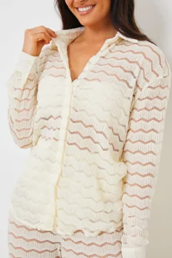 Sale In the Style Sheered Chevron Oversized Shirt Cream