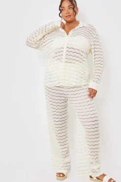Sale In the Style Sheered Chevron Oversized Shirt Cream
