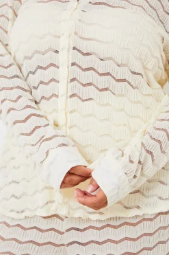 Sale In the Style Sheered Chevron Oversized Shirt Cream