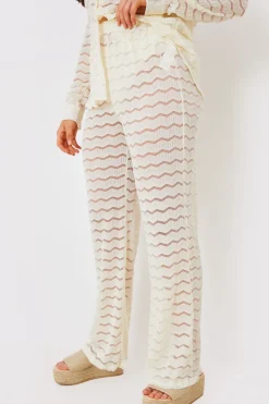 Best In the Style Sheered Chevron Wide Leg Trousers Cream