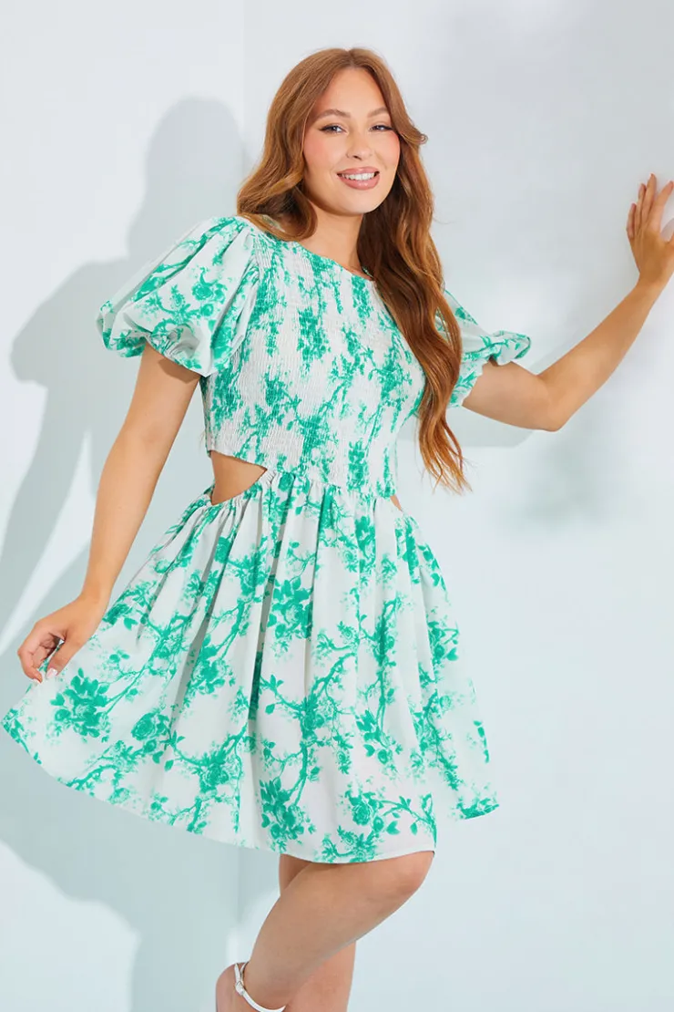 Hot In The Style Shirred Bust Mini Dress Green