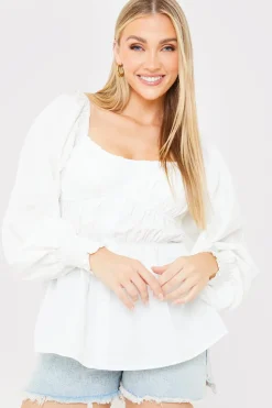 Online In the Style Shirred Button Down Blouse White
