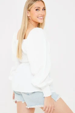 Online In the Style Shirred Button Down Blouse White