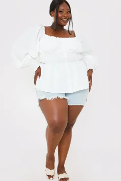 Online In the Style Shirred Button Down Blouse White