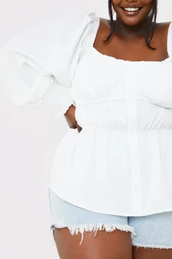 Online In the Style Shirred Button Down Blouse White