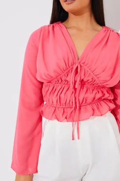 Best In the Style Shirred Detail Blouse Pink