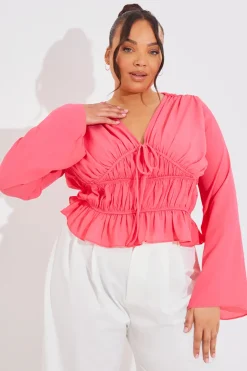 Best In the Style Shirred Detail Blouse Pink