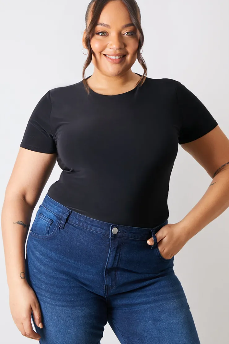 Outlet In The Style Short Sleeve Double Layer Slinky Bodysuit