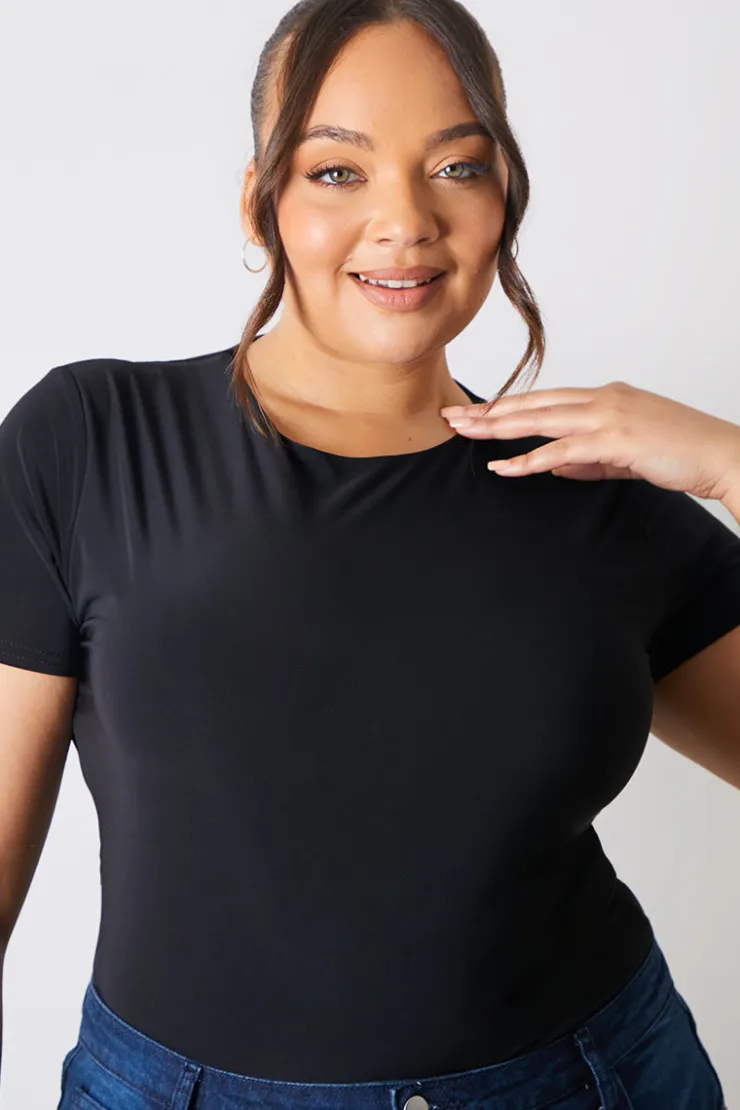 Outlet In The Style Short Sleeve Double Layer Slinky Bodysuit
