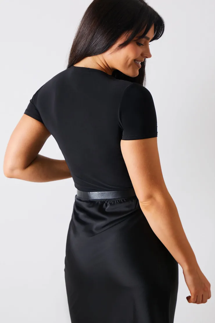 Outlet In The Style Short Sleeve Double Layer Slinky Bodysuit