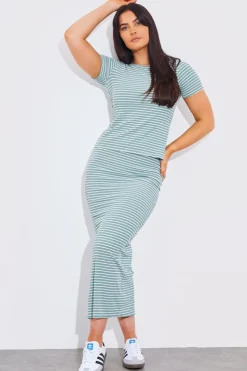 Best In The Style Short Sleeve Stripe Reversible Co-Ord Top Sage