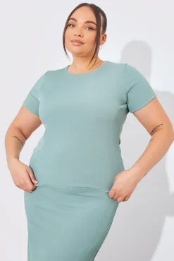 Best In The Style Short Sleeve Stripe Reversible Co-Ord Top Sage