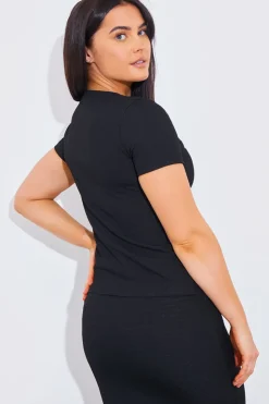Best In The Style Short Sleeve Stripe Reversible Co-Ord Top Black