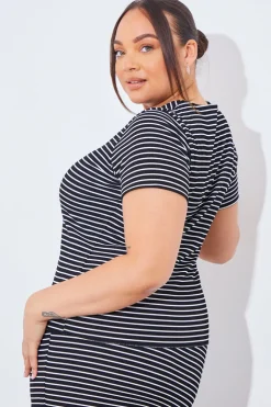 Best In The Style Short Sleeve Stripe Reversible Co-Ord Top Black