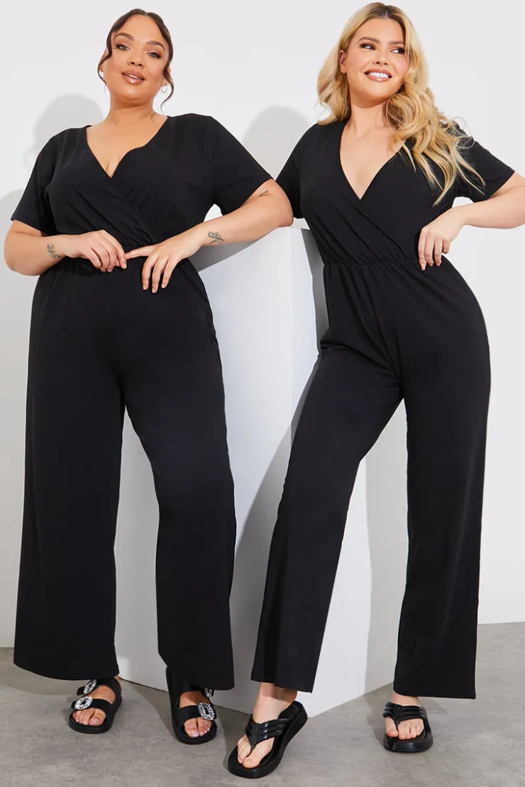 In The Style Short Sleeve Wrap Wide Leg Jumpsuit