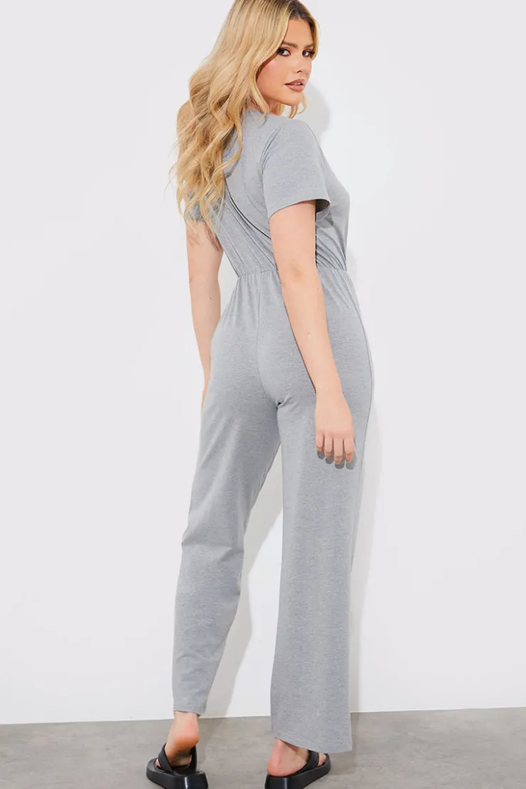 In The Style Short Sleeve Wrap Wide Leg Jumpsuit
