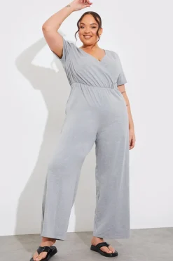 In The Style Short Sleeve Wrap Wide Leg Jumpsuit