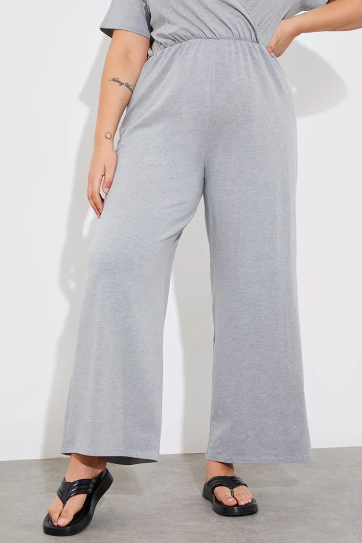 In The Style Short Sleeve Wrap Wide Leg Jumpsuit