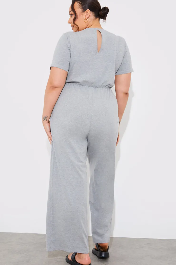 In The Style Short Sleeve Wrap Wide Leg Jumpsuit
