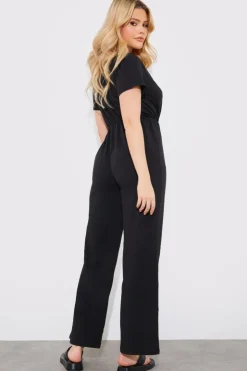 In The Style Short Sleeve Wrap Wide Leg Jumpsuit