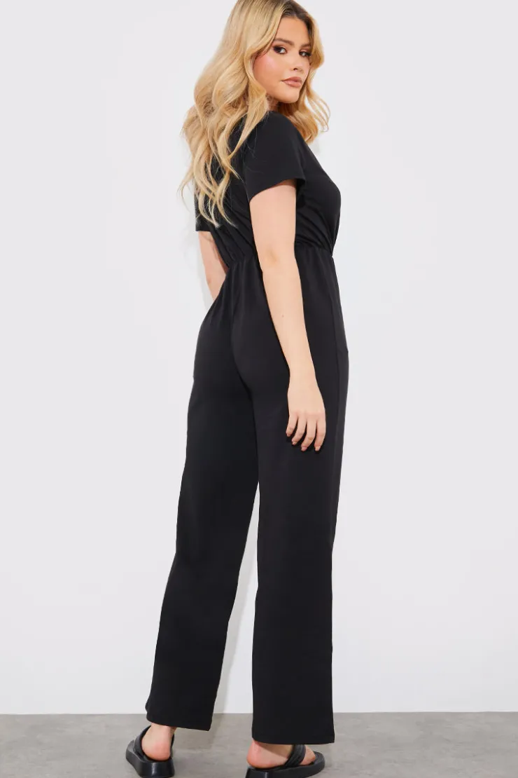 In The Style Short Sleeve Wrap Wide Leg Jumpsuit