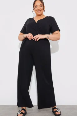 In The Style Short Sleeve Wrap Wide Leg Jumpsuit